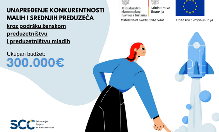 poster za konkurs za dodjelu bespovratnih sredstava u oblasti ženskog preduzetništva i preduzetništva mladih