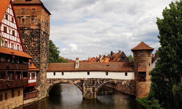 A beautiful shot of the Henkersteg Bridge Nuremberg Germany on a cloudy daylight