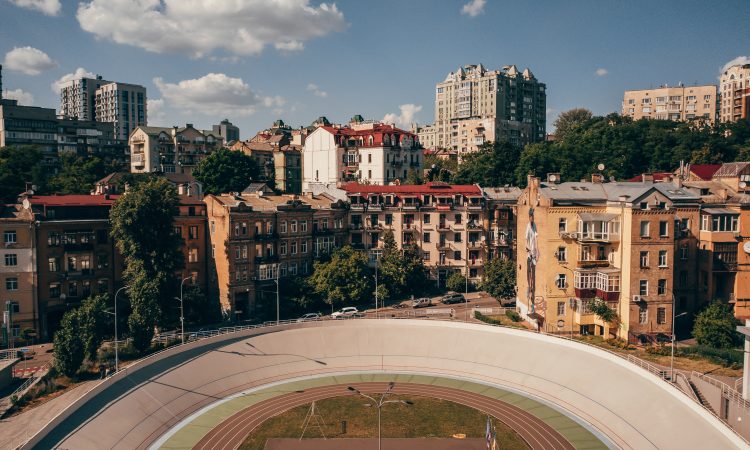 aerial view of the cycle track in the middle of the city