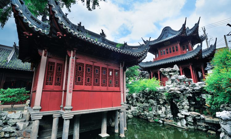 Pagoda old architecture and garden in Shanghai
