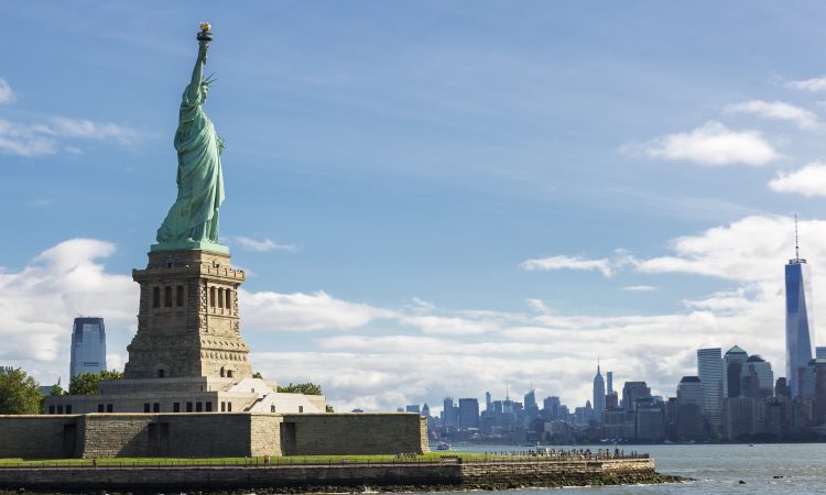 Statue of Liberty and the New York City Skyline, USA.