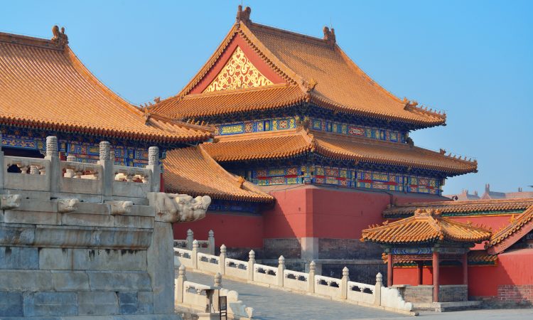 Pagoda architecture in Forbidden City in Beijing, China.