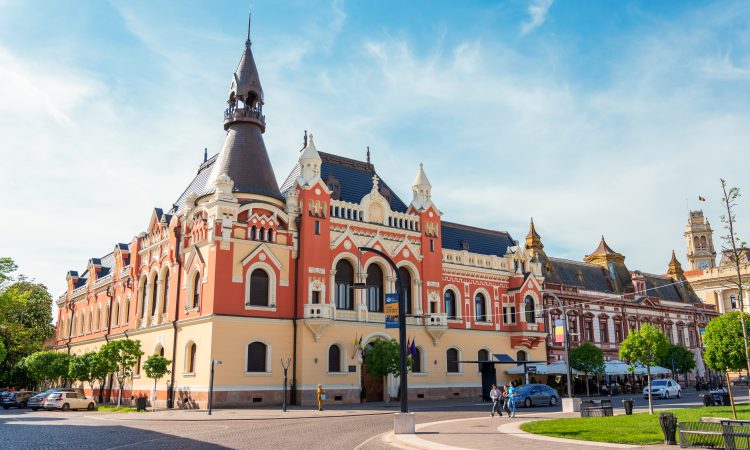 View of the Palace of Greek - Catholic Bishopric located on the Unirii Square in Oradea downtown, Romania
